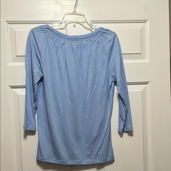 Talbots Blue Ruched Blouse with 3/4 Sleeves - Picture 5 of 6
